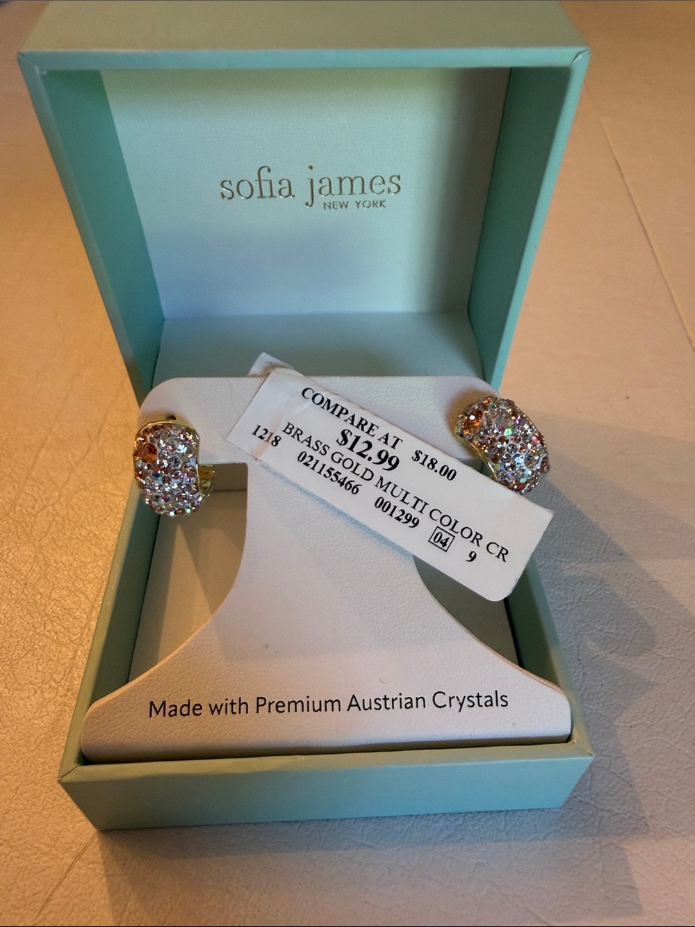 Sofia James Gold Multi-Color Crystal Clip Earrings for pierced ears
